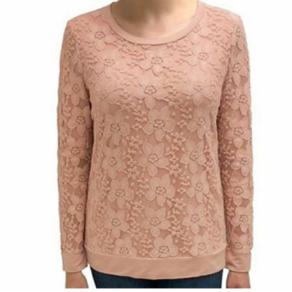NWT Adrianna Papell Pink Lace Long Sleeve Top